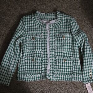 Green and White Women's, Nanette Houndstooth Jacket, NWT